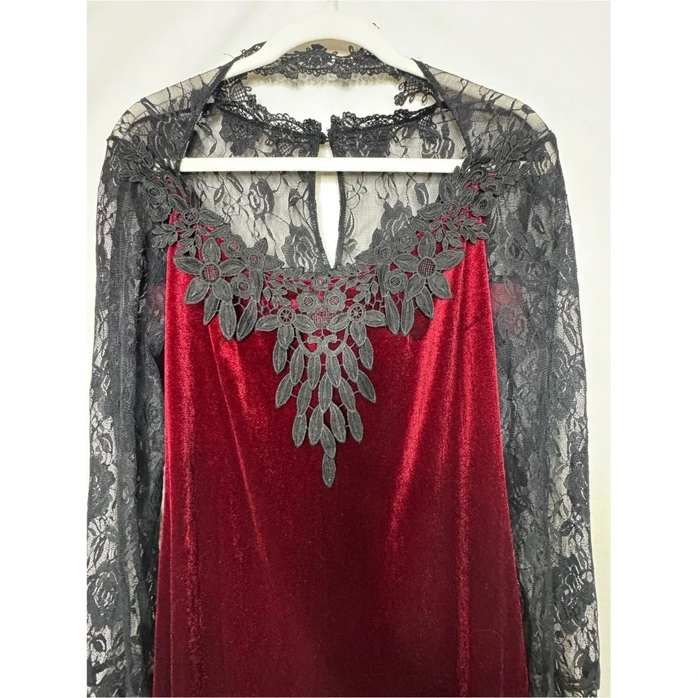 Womens Ren Faire Velvet‎ Sheer Lace Maxi Dress 2X Bell Sleeve Renaissance Goth